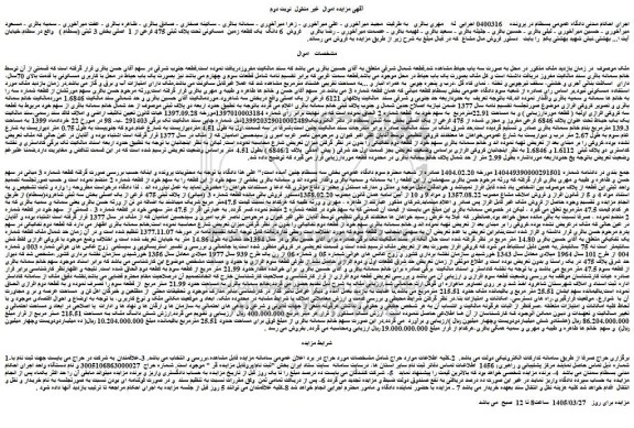 مزایده فروش  6 دانگ  یک قطعه زمین  مسکونی تحت پلاک ثبتی 475 فرعی از 1  اصلی