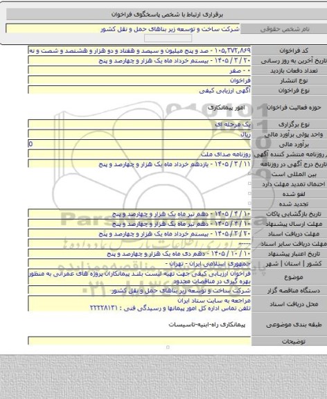 مناقصه, فراخوان ارزیابی کیفی جهت تهیه لیست بلند پیمانکاران پروژه های عمرانی به منظور بهره گیری در مناقصات محدود