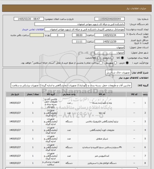 استعلام تجهیزات خاک شناسی