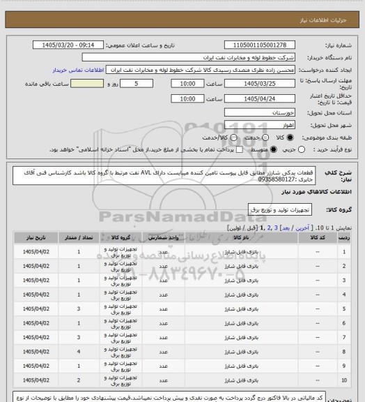 استعلام قطعات یدکی شارژر مطابق فایل پیوست تامین کننده میبایست دارای AVL نفت مرتبط با گروه کالا باشد کارشناس فنی آقای جابری :09358580127