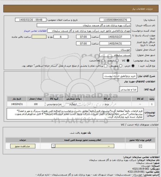 استعلام خرید برنج/طبق اسناد پیوست.