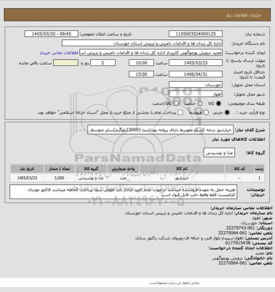 استعلام خیارشور درجه 1سایز متوسط دارای پروانه بهداشت (3000کیلوگرم)سایز متوسط.