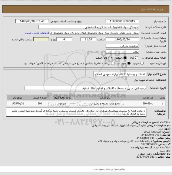 استعلام احداث و بهسازی کانال آبیاری عمومی قندهار