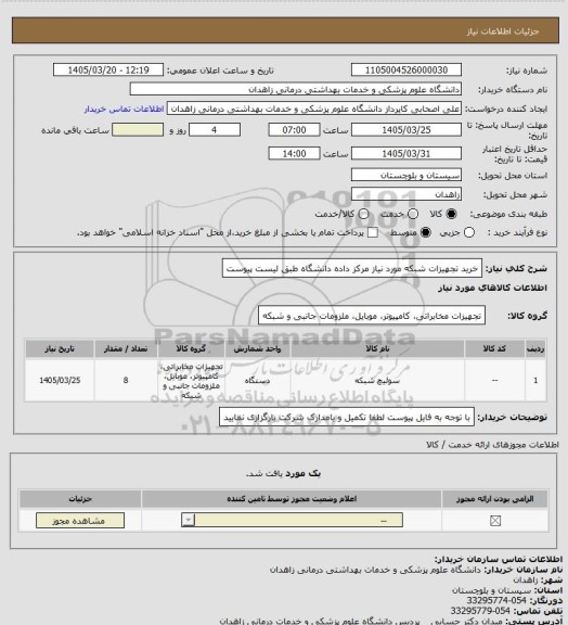 استعلام خرید تجهیزات شبکه مورد نیاز مرکز داده دانشگاه  طبق لیست پیوست