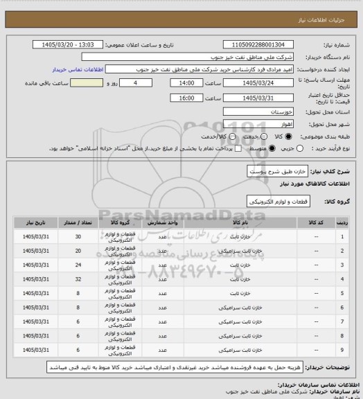 استعلام خازن طبق شرح پیوست