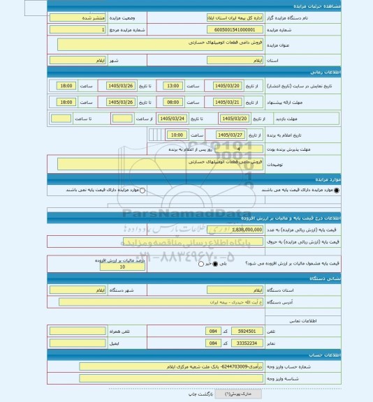 مزایده ، فروش داغی قطعات اتومبیلهای خسارتی