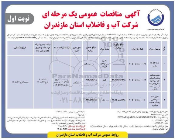 مناقصه خرید تابلو تله متری ..