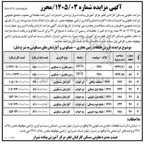مزایده واگذاری اراضی