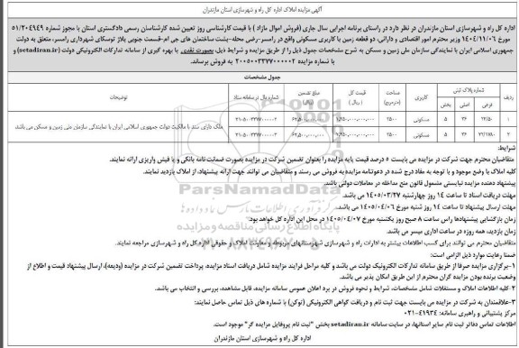 مزایده فروش دو قطعه زمین با کاربری مسکونی