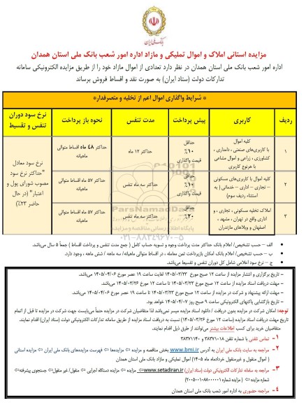 مزایده استانی املاک و اموال تملیکی و مازاد