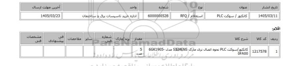 استعلام، کانکتور / سوکت PLC