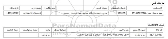 استعلام الکترونیکی، چرخ حلزون متال کلد مطابق نقشه ودیتیل پیوست