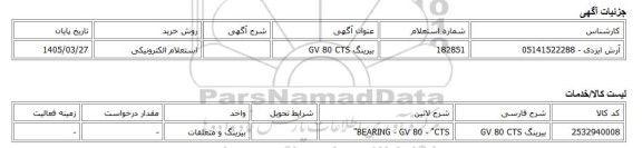 استعلام الکترونیکی، بیرینگ GV 80 CTS
