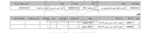 استعلام، 2ردیف نایلون طبق ضمائم پیوست