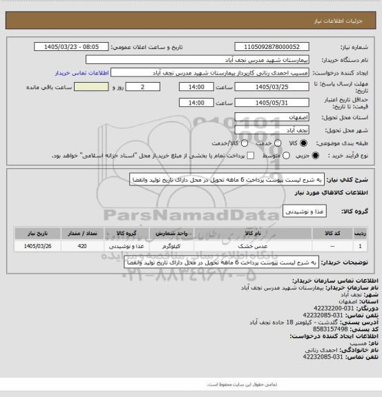 استعلام به شرح لیست پیوست پرداخت 6 ماهه تحویل در محل  دارای تاریخ تولید وانقضا