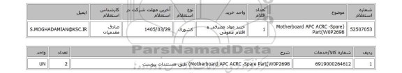 استعلام (Motherboard APC ACRC -Spare Part(W0P2698