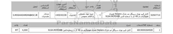 استعلام کابل فیبر نوری سینگل مد مارک Nexans همراه هولوگرام دار 48 کر با شماره فنی N164.MCPE48B