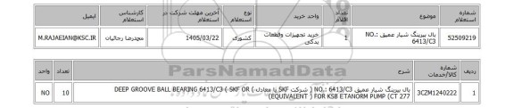 استعلام بال بیرینگ شیار عمیق NO.: ‎6413/C3