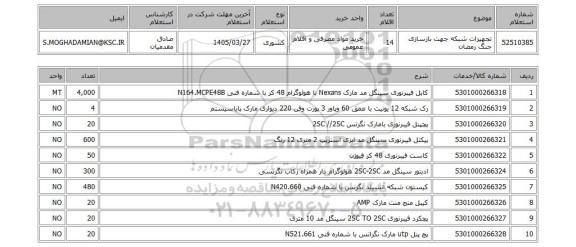 استعلام تجهیزات شبکه جهت بازسازی جنگ رمضان