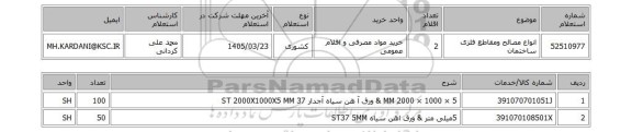 استعلام انواع مصالح ومقاطع فلزی ساختمان