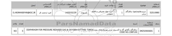 استعلام درزبندهاوعایقها دیافراگم برش
