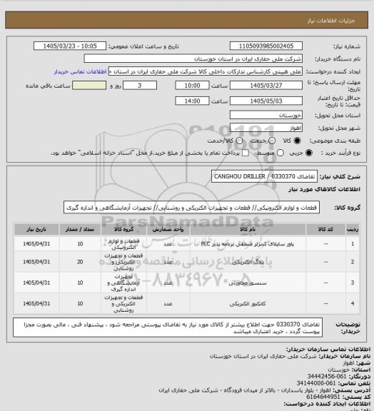 استعلام تقاضای  0330370 / CANGHOU DRILLER