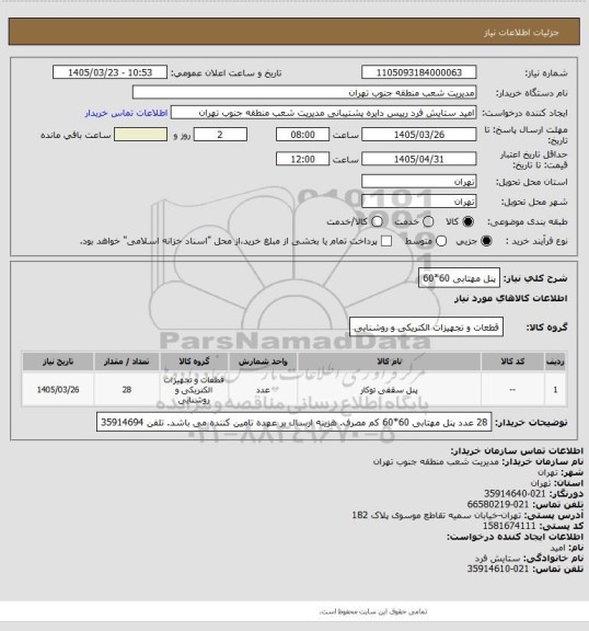 استعلام پنل مهتابی 60*60