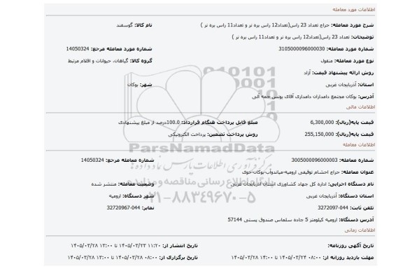 مزایده، تعداد 23 راس(تعداد12 راس بره نر و تعداد11 راس بره نر )