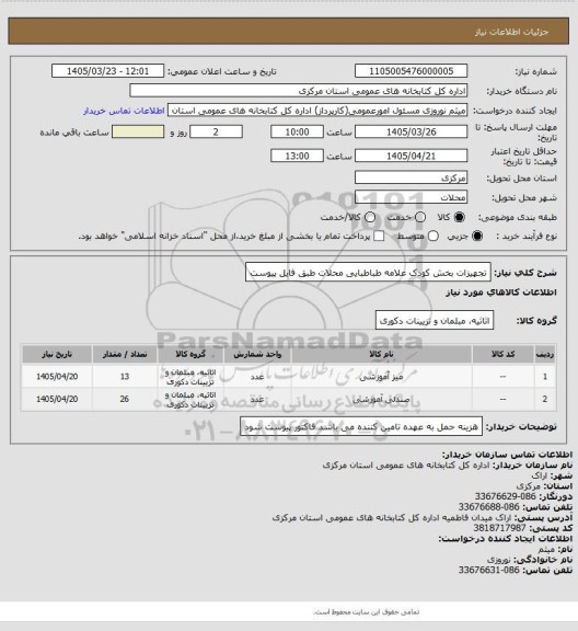 استعلام تجهیزات بخش کودک  علامه طباطبایی محلات  طبق فایل پیوست