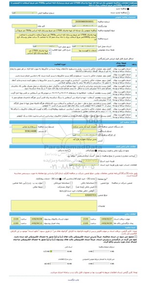مناقصه، مناقصه عمومی یک مرحله ای تهیه واجرای 17500 متر مربع زیرسازی لایه اساس و7500 متر مربع آسفالت با فینیشر با ضخامت 7سانت و1000متر مربع آسفالت ریزی با دانه