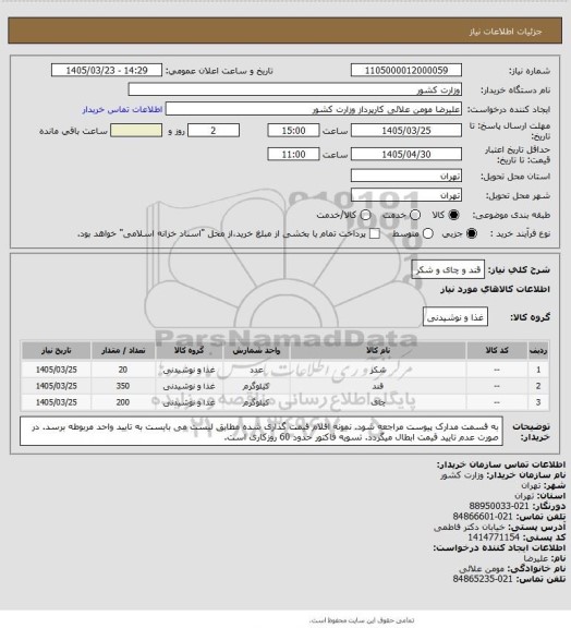 استعلام قند و چای و شکر