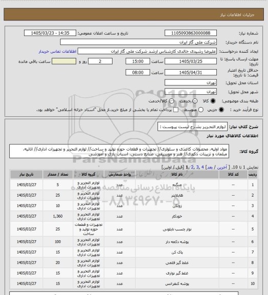 استعلام لـوازم التحـریـر بشـرح لیست پیـوسـت :