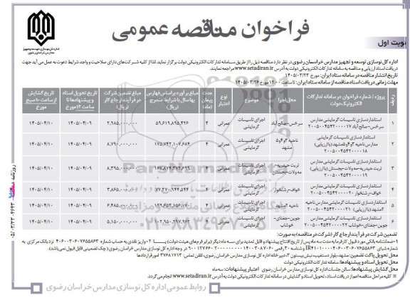 مناقصه استانداردسازی تاسیسات گرمایشی ...