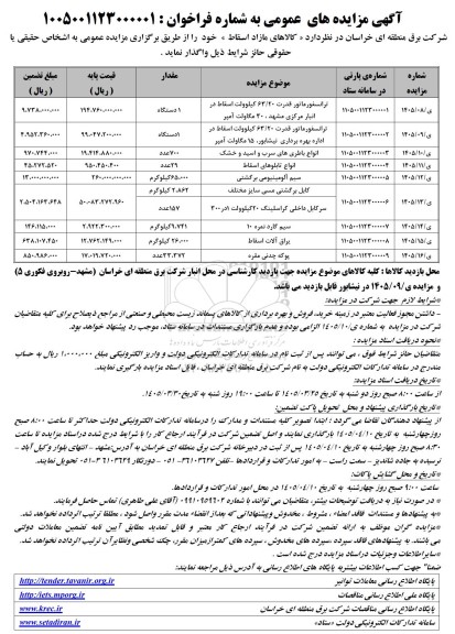 مزایده ترانسفورماتور قدرت ...