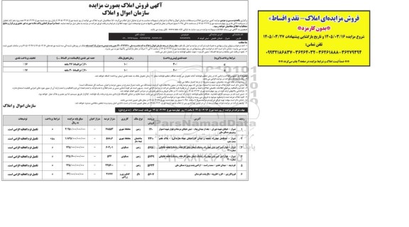 مزایده فروش املاک