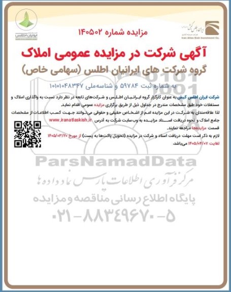 مزایده واگذاری املاک و مستغلات 