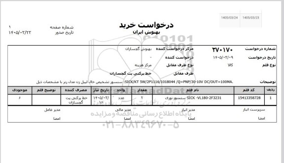 استعلام سنسور نوری SICK VL180-2F3231