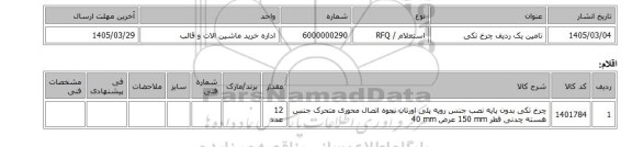 استعلام، تامین یک ردیف چرخ تکی