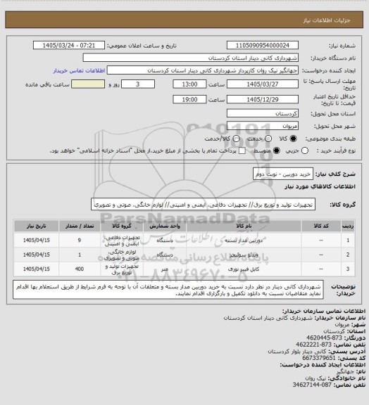 استعلام خرید دوربین - نوبت دوم