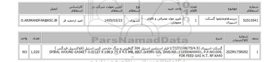 استعلام درزبندهاوعایقها گسکت اسپیرال