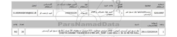 استعلام درزبندهاوعایقها نوار نسوز غیر آزبستی