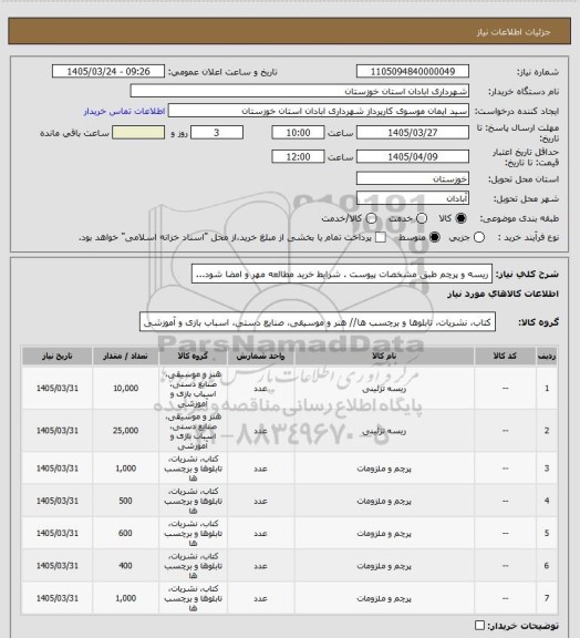 استعلام ریسه و پرچم طبق مشخصات پیوست . شرایط خرید مطالعه مهر و امضا شود...