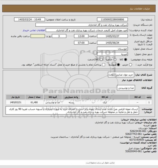 استعلام خرید مواد غذایی ادارات