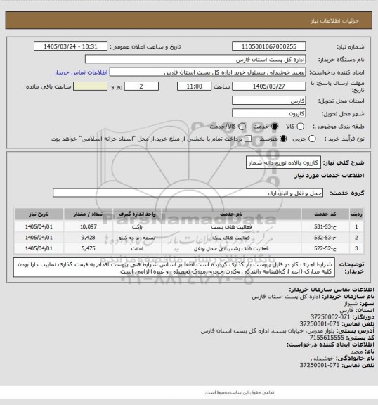 استعلام کازرون بالاده توزیع دانه شمار