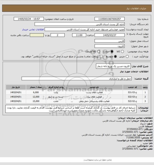 استعلام کازرون مسیر یک توزیع دانه شمار