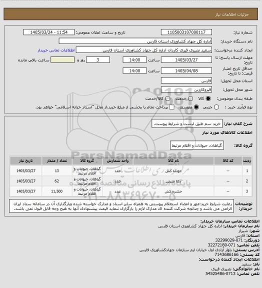 استعلام خرید سم طبق لیست و شرایط پیوست.