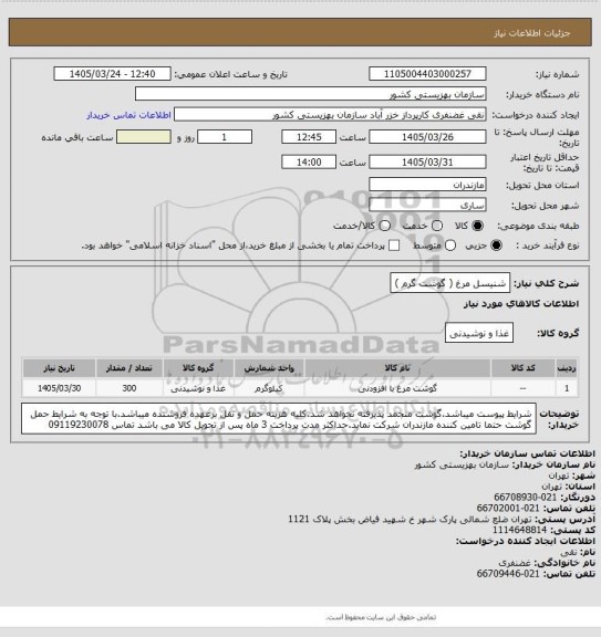 استعلام شنیسل مرغ ( گوشت گرم )