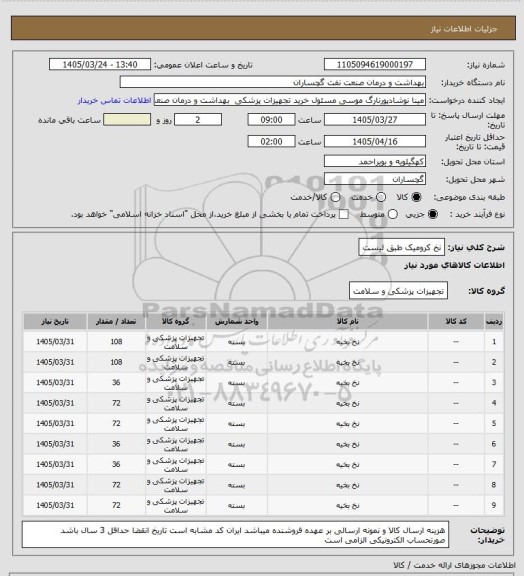 استعلام نخ کرومیک طبق لیست