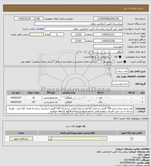 استعلام قند و چای