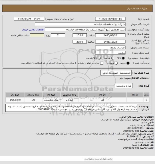 استعلام قندمشمش (مربوط به خایف)
